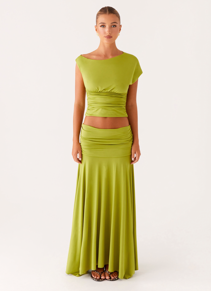 Seraphina – Ruched Satin Maxi Set