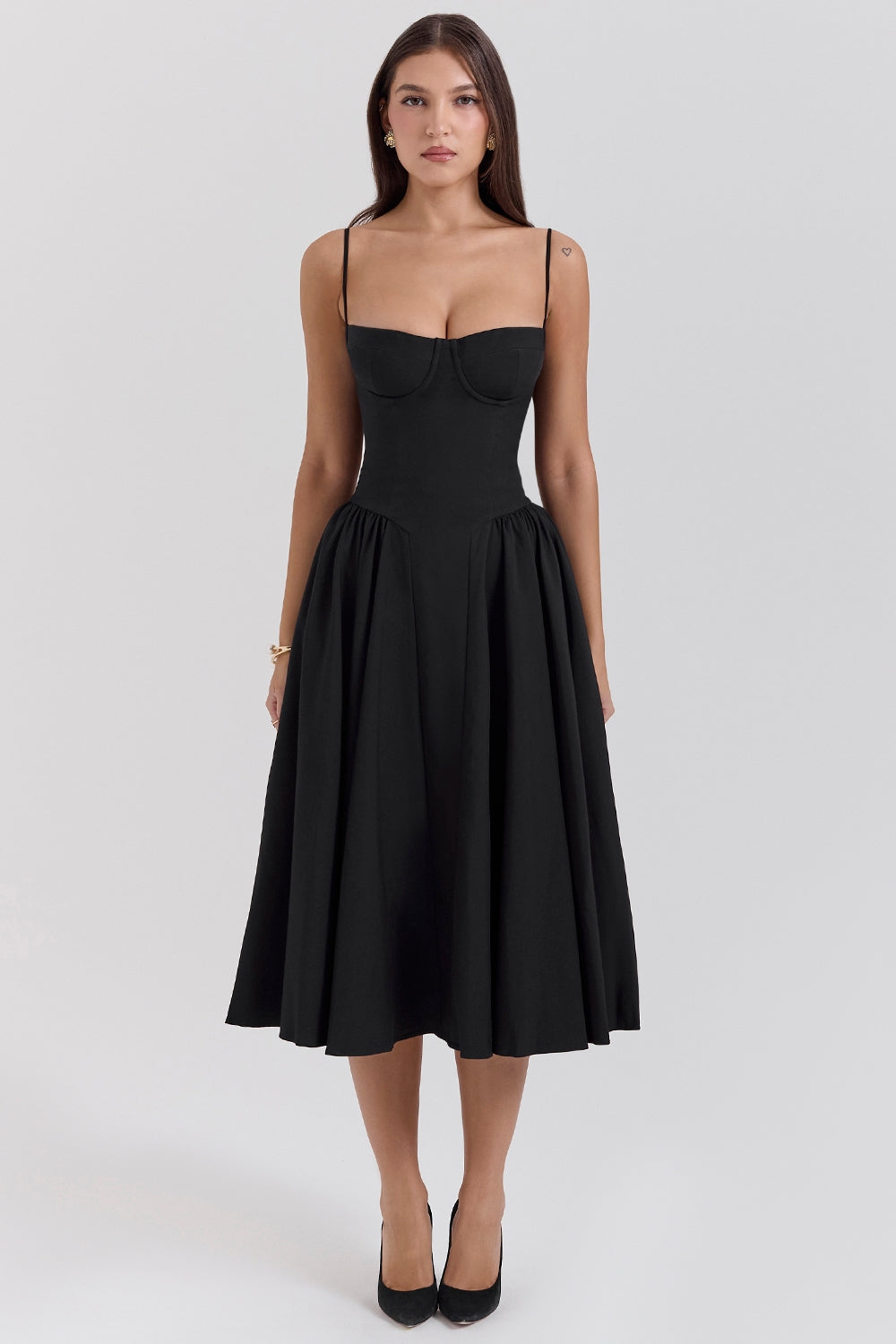 Solène – Corset Twill Midi Dress