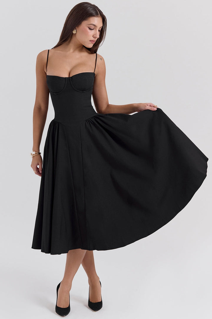 Solène – Corset Twill Midi Dress
