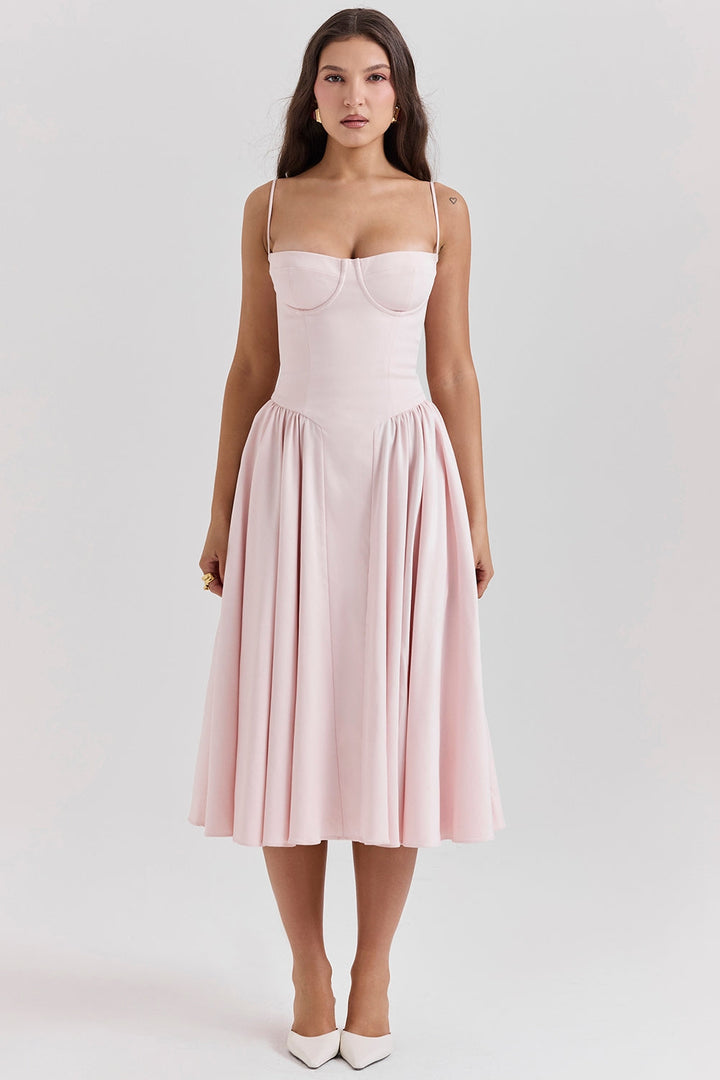 Solène – Corset Twill Midi Dress