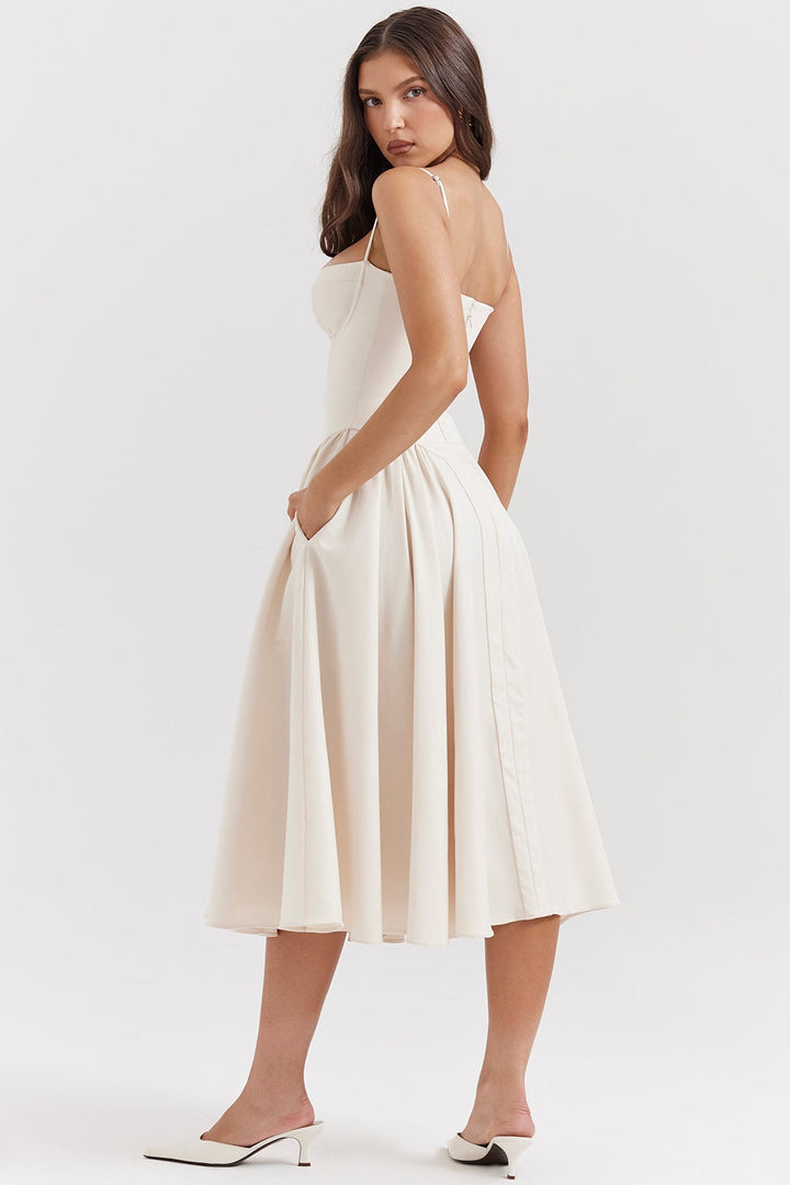 Solène – Corset Twill Midi Dress