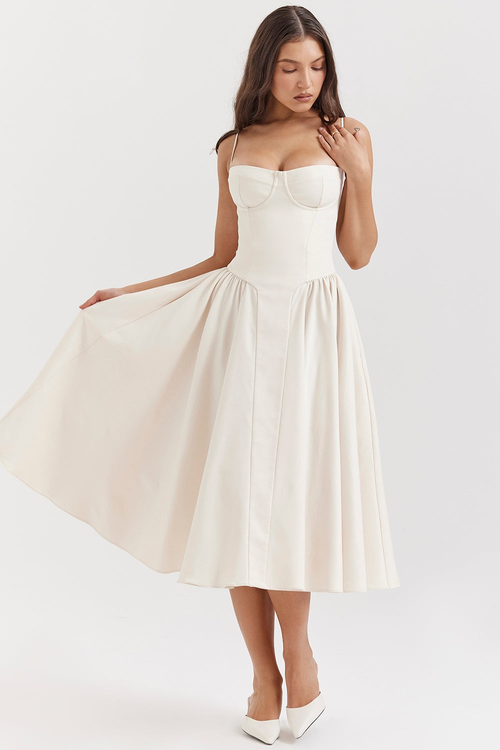 Solène – Corset Twill Midi Dress